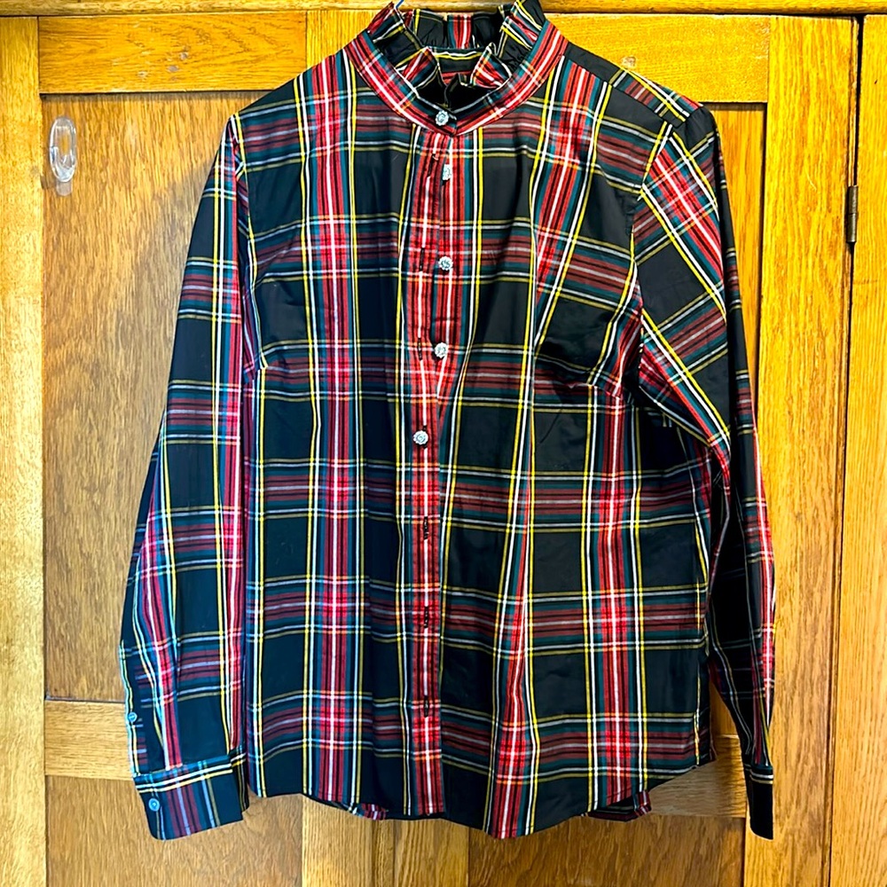 J. Crew Black Red Yellow Plaid Button-Up Blouse